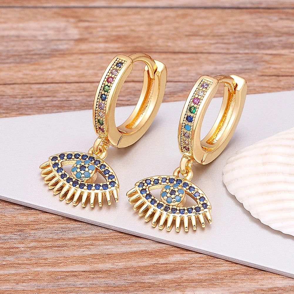 Trendy Bohemian Blue Evil Eye Hoop Earrings