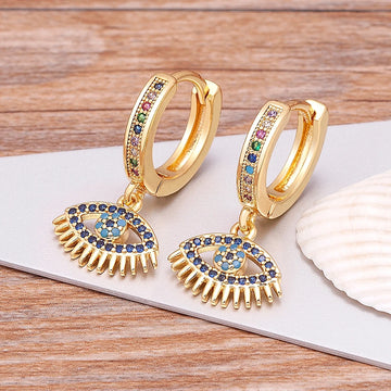 Trendy Bohemian Blue Evil Eye Hoop Earrings