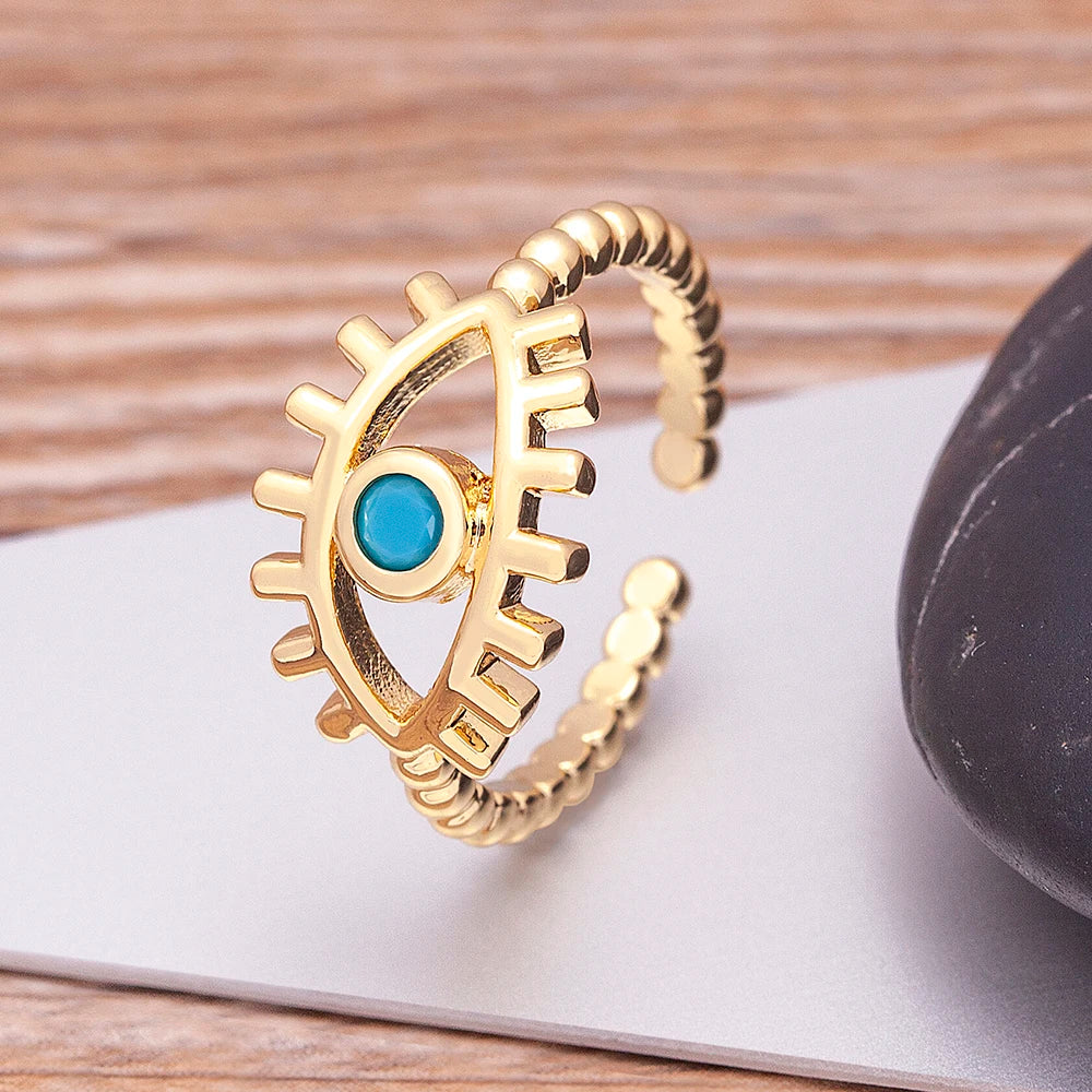 Bohemian Turkish Evil Eye Rhinestone Open Ring