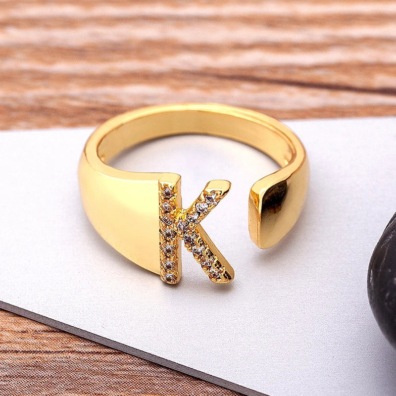 Fashion Chunky A-Z Letter Gold Color Ring